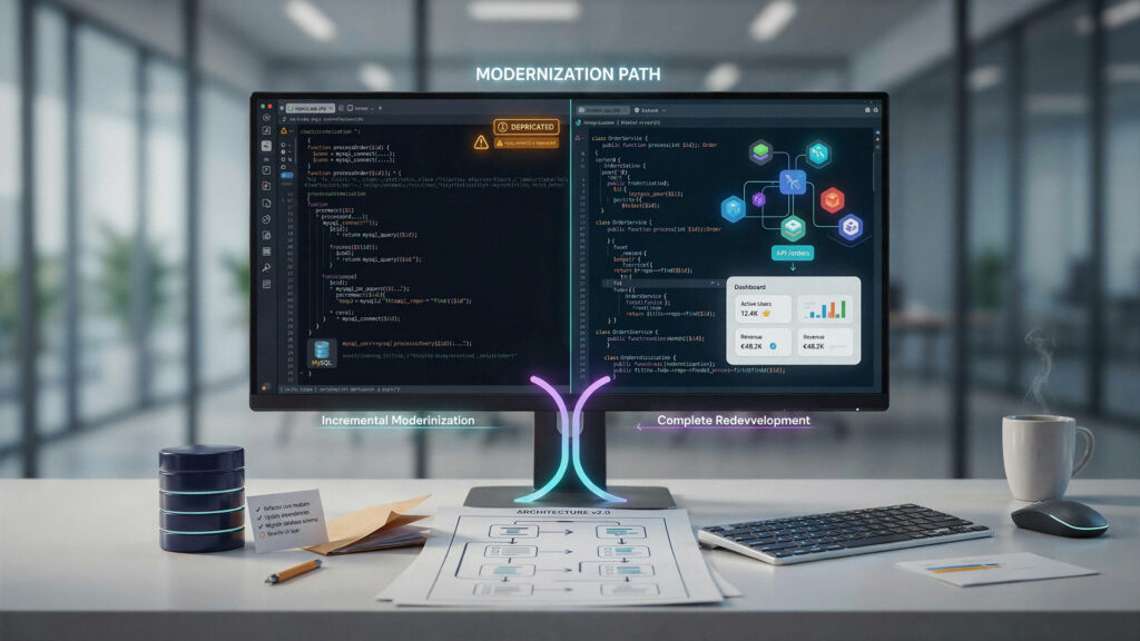 Alte PHP-Anwendung modernisieren oder neu entwickeln – Vergleich zwischen bestehender Software und neuer Anwendungsarchitektur