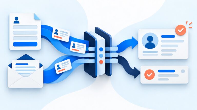 Formular und E-Mail werden geordnet in Kontakt- und Aufgabenkarten übertragen.