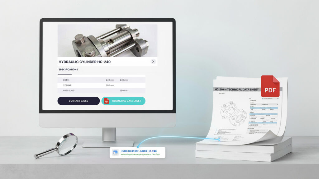 Technische Produktinformationen als HTML-Webseite und herunterladbares PDF-Datenblatt