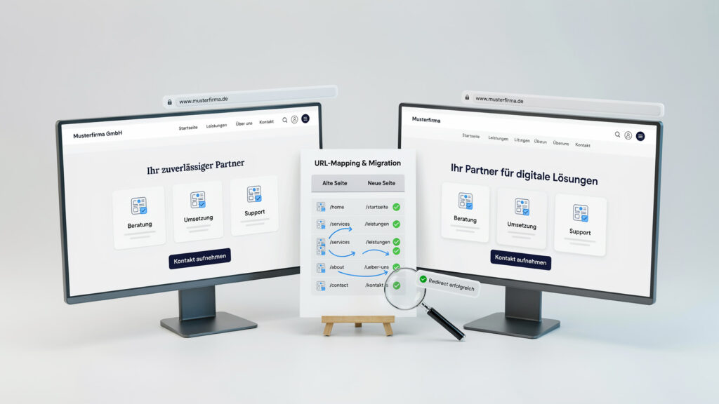 Website-Relaunch mit URL-Mapping und 301-Weiterleitungen zwischen alter und neuer Website